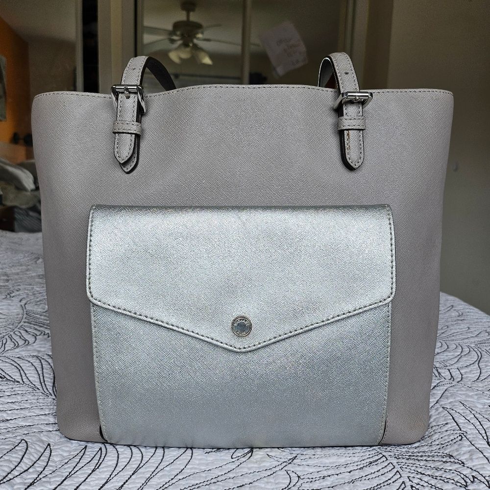 GUC Michael Kors Grey Jet Set Travel Large Saffiano Leather Tote Bag Purse